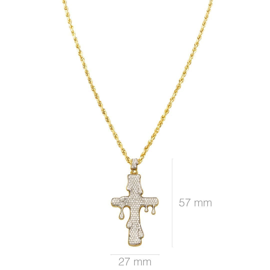 Yellow Diamond Drip Cross Pendant in 10k Yellow Gold 1.59 Ctw