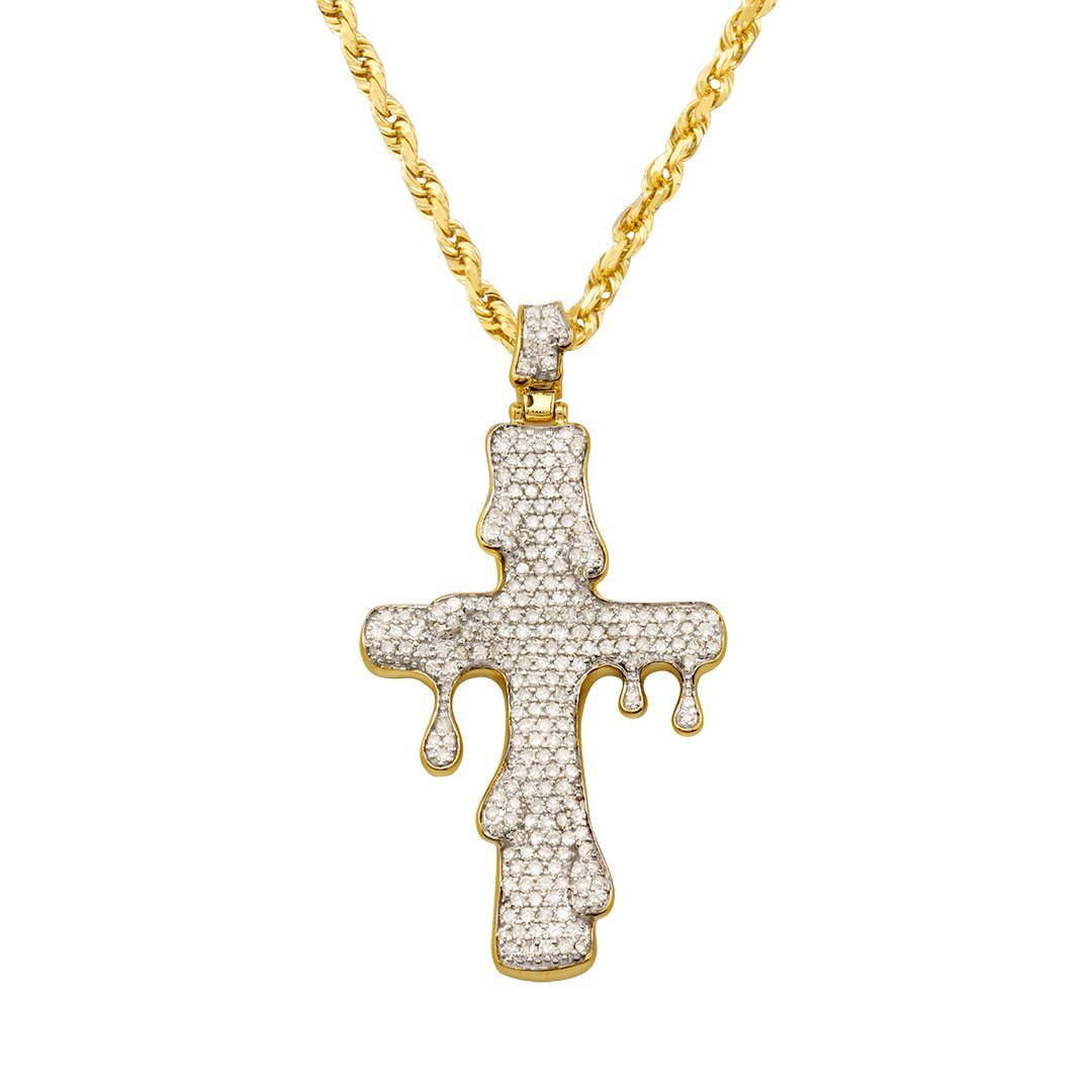 Yellow Diamond Drip Cross Pendant in 10k Yellow Gold 1.59 Ctw