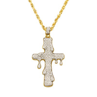 Thumbnail for Yellow Diamond Drip Cross Pendant in 10k Yellow Gold 1.59 Ctw