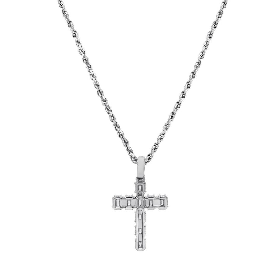 14k White Gold Diamond Emerald Cross 5.5 Ctw