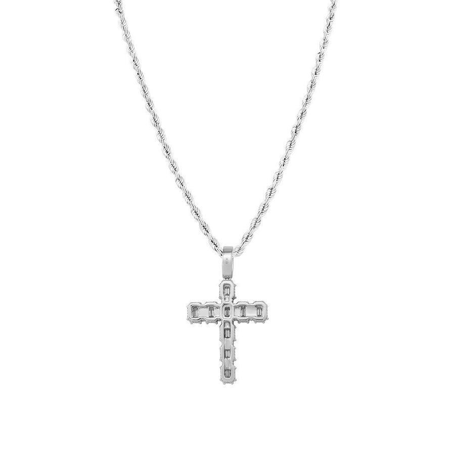 Diamond Emerald Cut Cross Pendant in 14k White Gold 4.50 Ctw