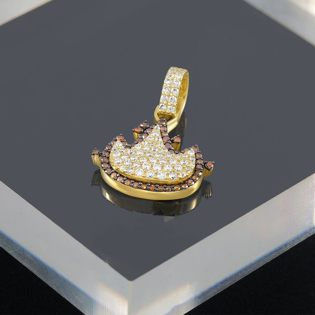 14k Yellow Gold Diamond Fire Emoji Pendant 1.01 Ctw