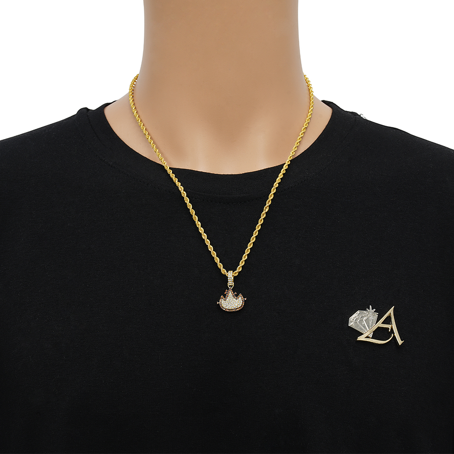 Colgante de emoji de fuego con diamantes en oro amarillo de 14 k (1,01 ct) 