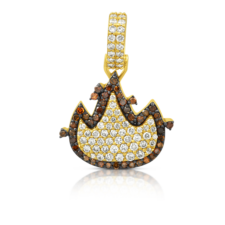 Colgante de emoji de fuego con diamantes en oro amarillo de 14 k (1,01 ct) 