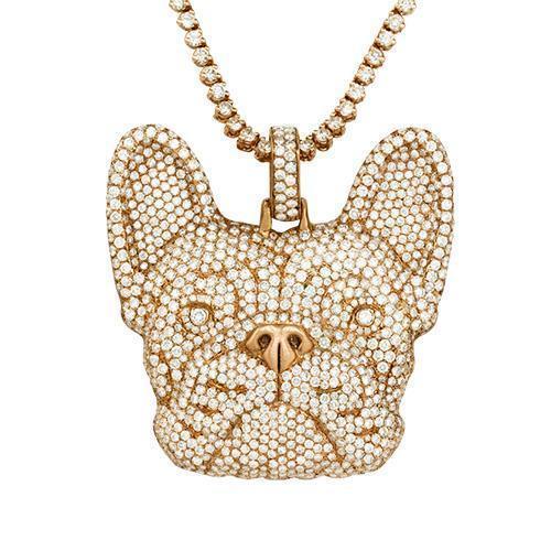 Diamond French Bulldog Pendant in 14k Rose Gold 10.68 Ctw