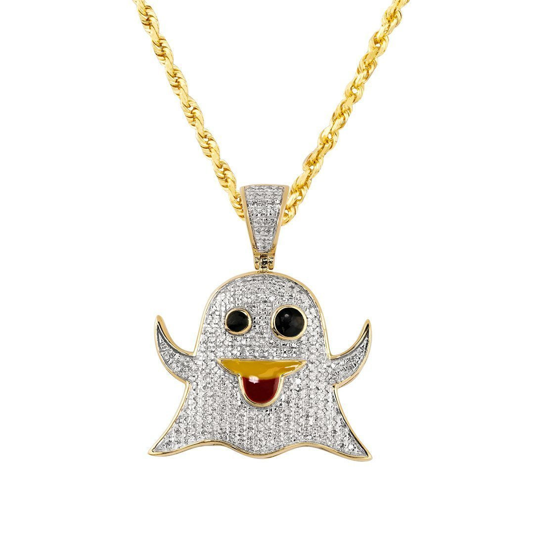 Yellow Diamond Ghost Emoji Pendant in 10k Yellow Gold 0.40 Ctw