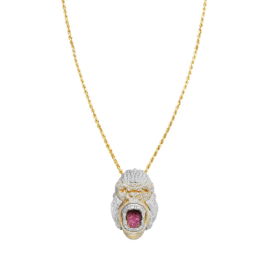 Two Tone Diamond Gorilla Pendant in 14k Two Tone Gold 35 Ctw