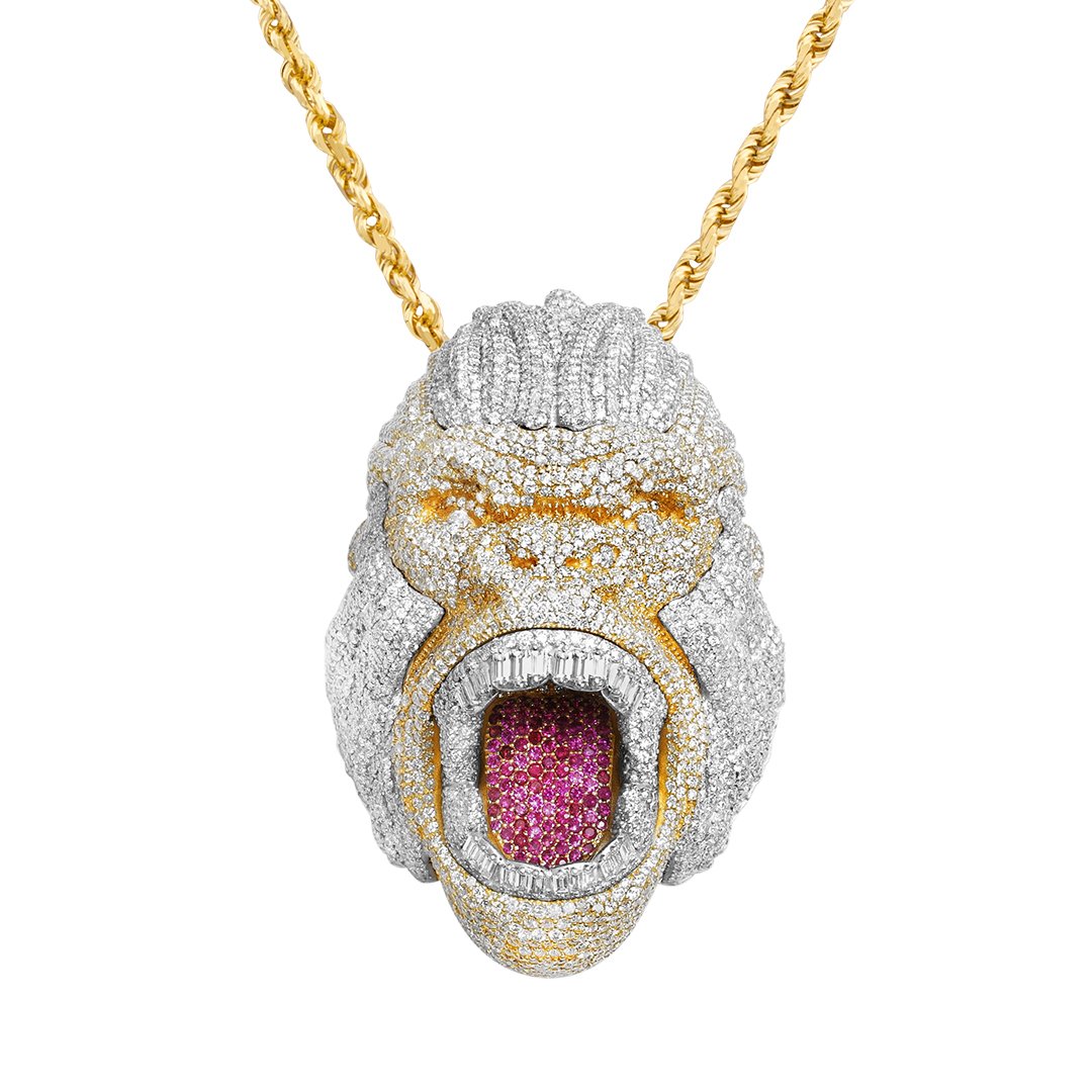 Two Tone Diamond Gorilla Pendant in 14k Two Tone Gold 35 Ctw