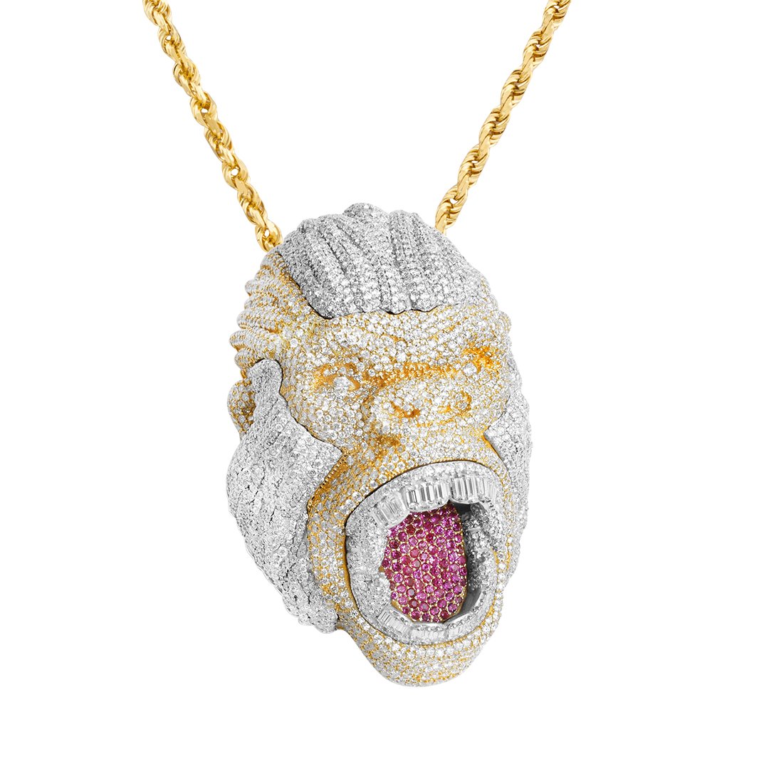 Two Tone Diamond Gorilla Pendant in 14k Two Tone Gold 35 Ctw