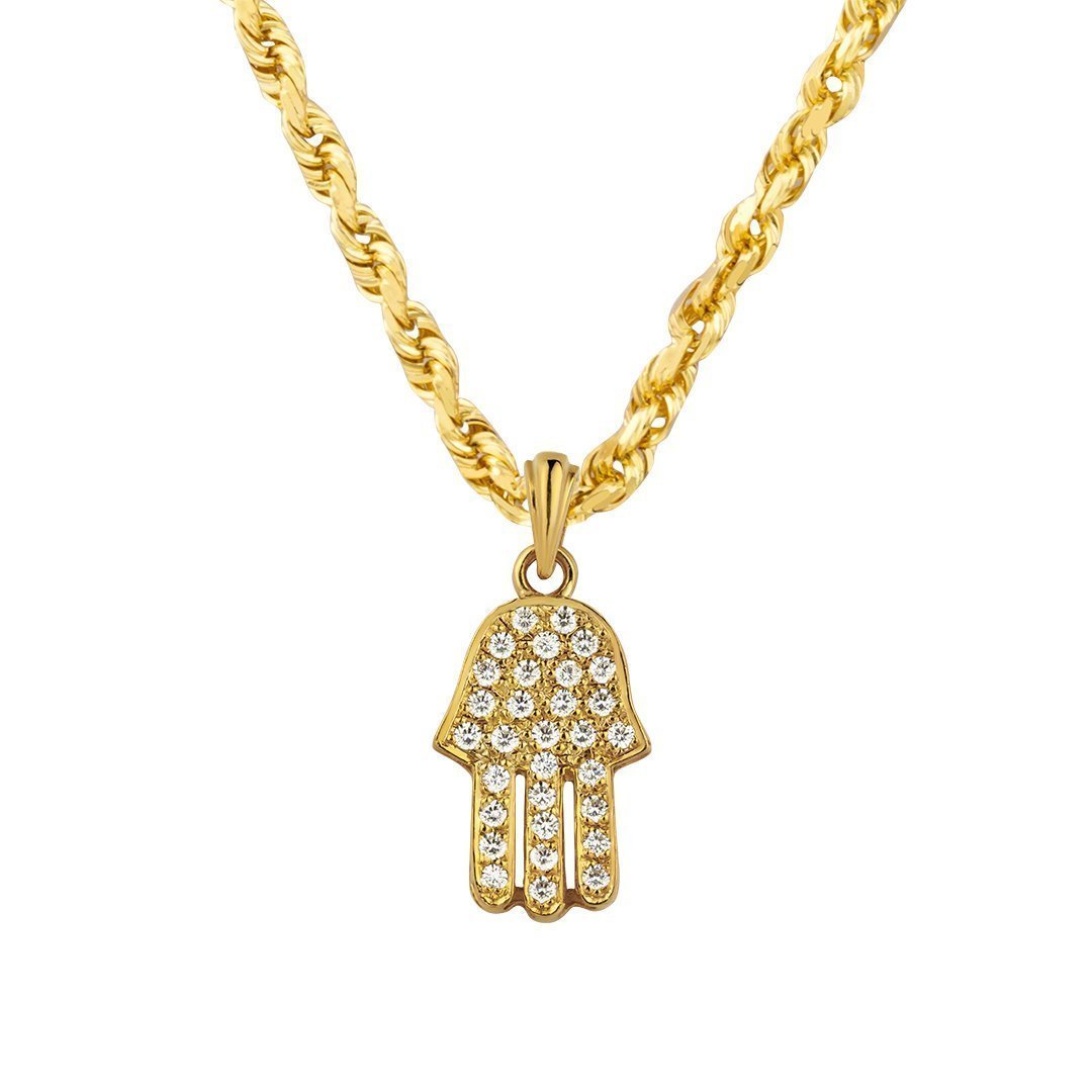 Yellow Diamond Hamsa Pendant 14k Yellow Gold 0.75 Ctw