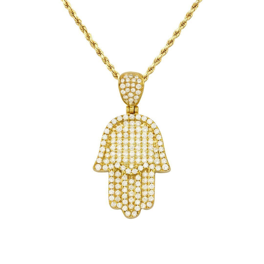 Diamond Hamsa Pendant 14k Yellow Gold 1.50 Ctw