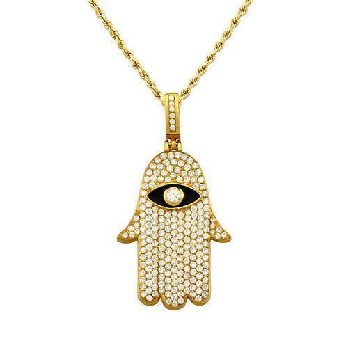 Diamond Hamsa Pendant 14k Yellow Gold 3 Ctw