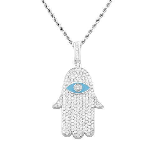 Diamond Hamsa Pendant 14k Yellow Gold 3 Ctw