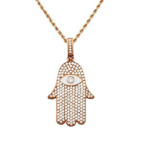 Diamond Hamsa Pendant 14k Yellow Gold 3 Ctw