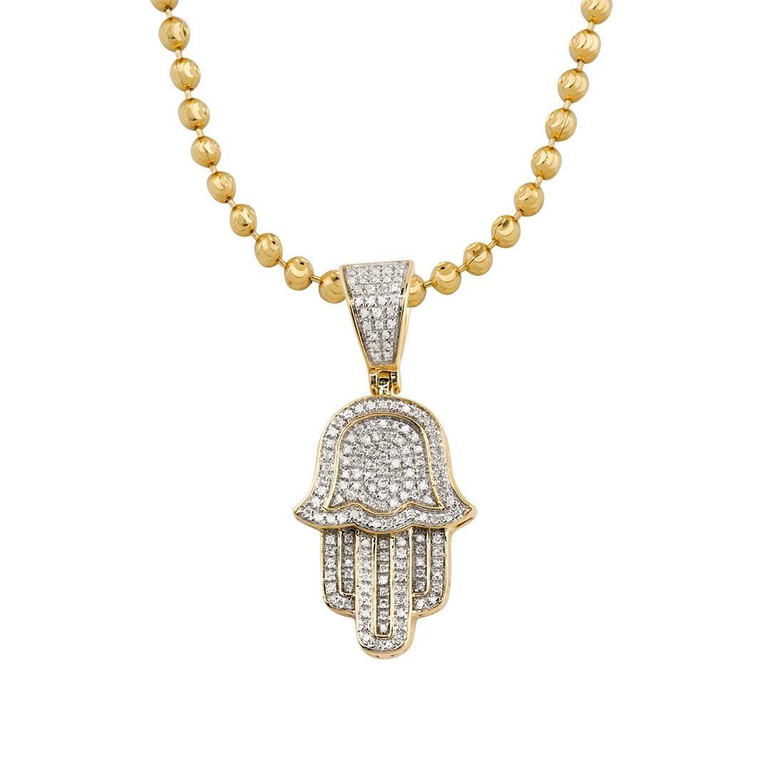 0.17ct Pavé Round Diamonds in 14K Gold Hamsa Hand Spiritual Charm Neck –  Emanuel Jewelry Design