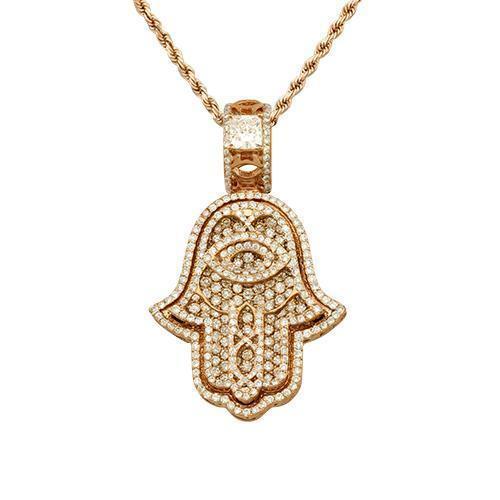 Diamond Hamsa Pendant in 14k Rose Gold 3.50 Ctw