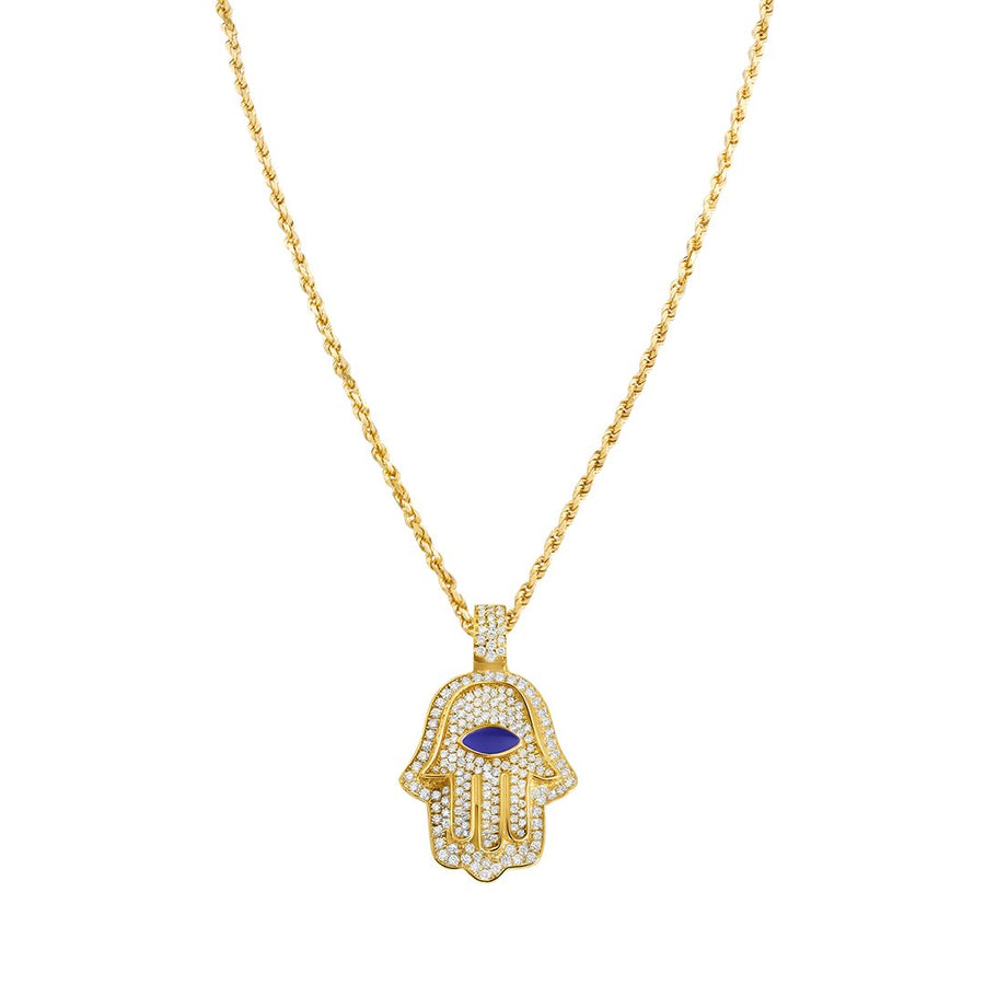 yellow Diamond Hamsa Pendant in 14k Yellow Gold 3 Ctw