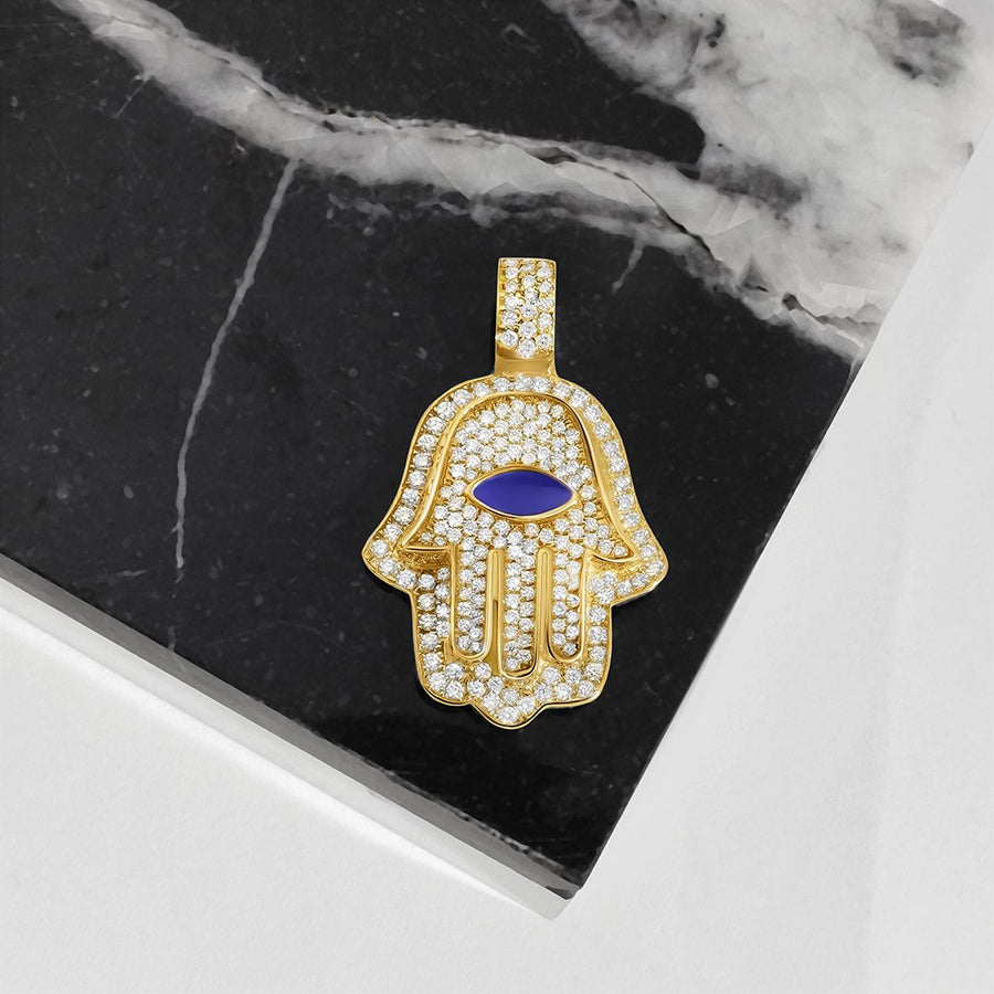 yellow Diamond Hamsa Pendant in 14k Yellow Gold 3 Ctw