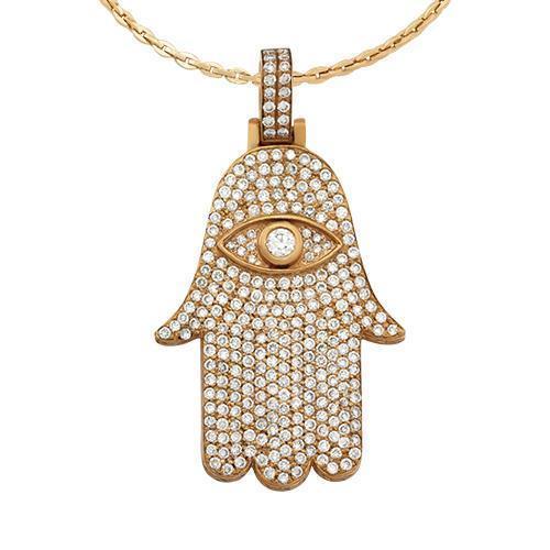 Diamond Hamsa Pendant in 14k Yellow Gold 3 Ctw