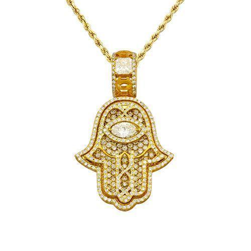 Diamond Hamsa Pendant in 14k Yellow Gold 4 Ctw