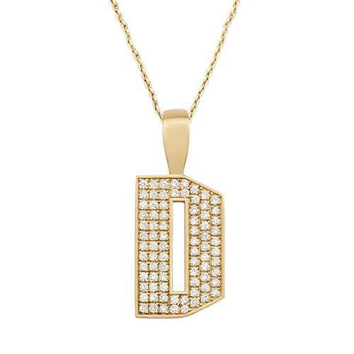 Yellow Diamond Initial Letter D Pendant in 14k Yellow Gold 1 Ctw