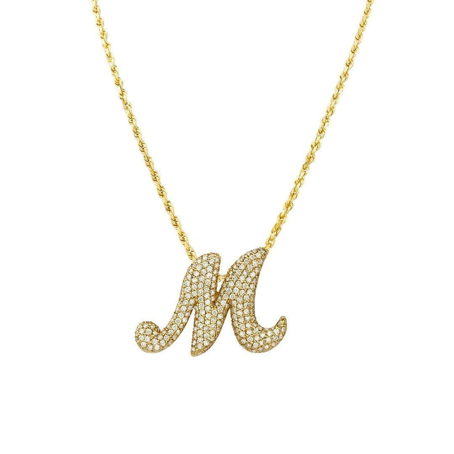 Diamond Initial Letter M Pendant 14k Yellow Gold 3.47 Ctw