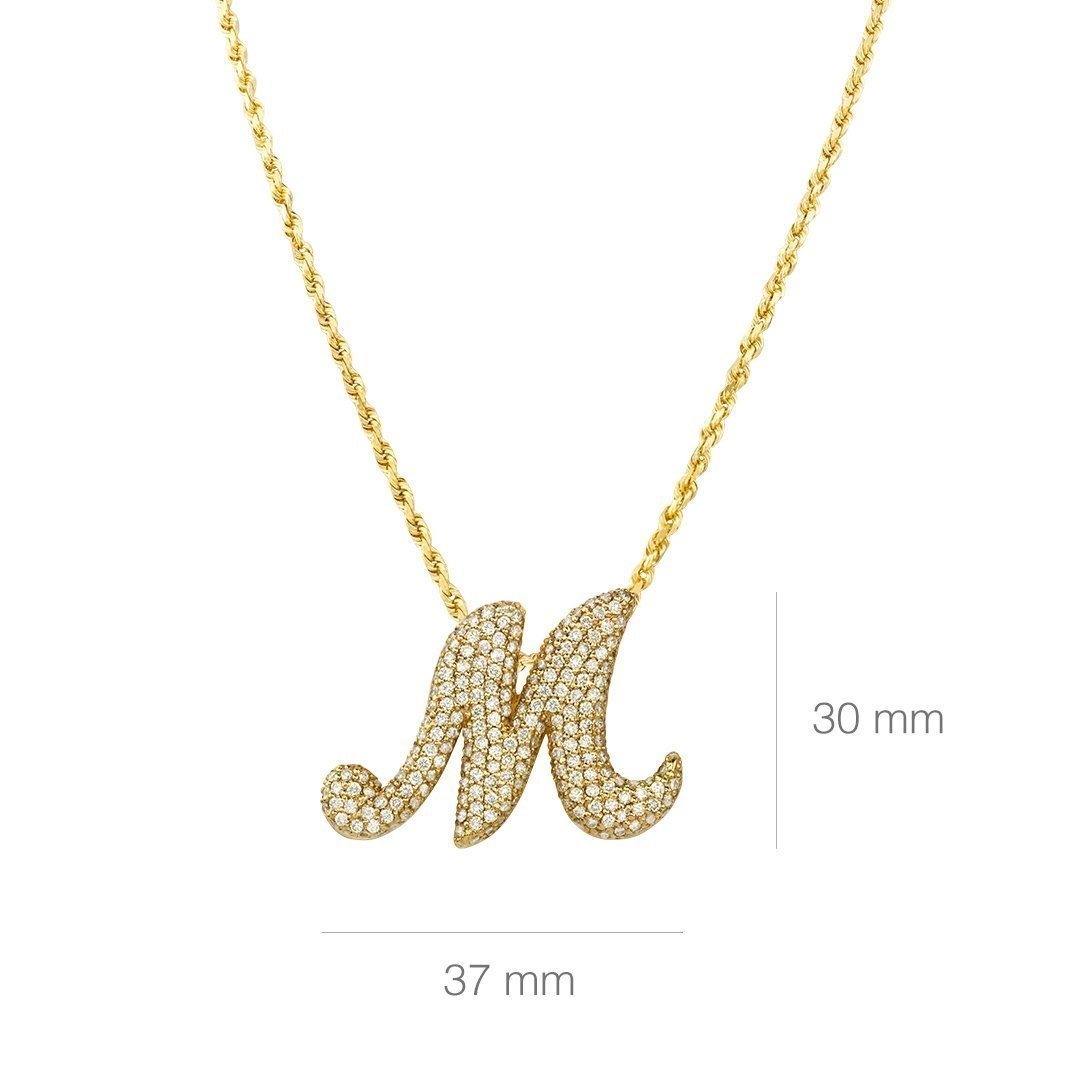 Diamond Letter M Pendant Necklace in 14k Yellow Gold