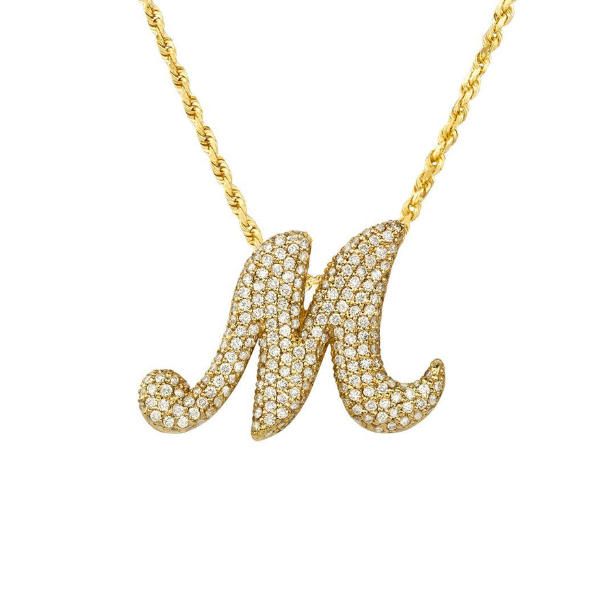 Diamond Initial Letter M Pendant 14k Yellow Gold 3.47 Ctw