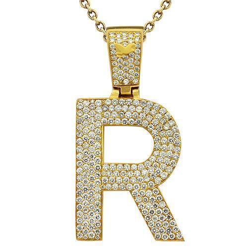 Diamond Initial Letter R Pendant in 14k Yellow Gold 9.5 Ctw