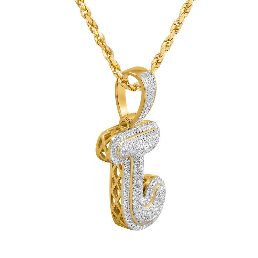 Colgante de oro amarillo de 10 k con diamantes en forma de J de 0,29 quilates 