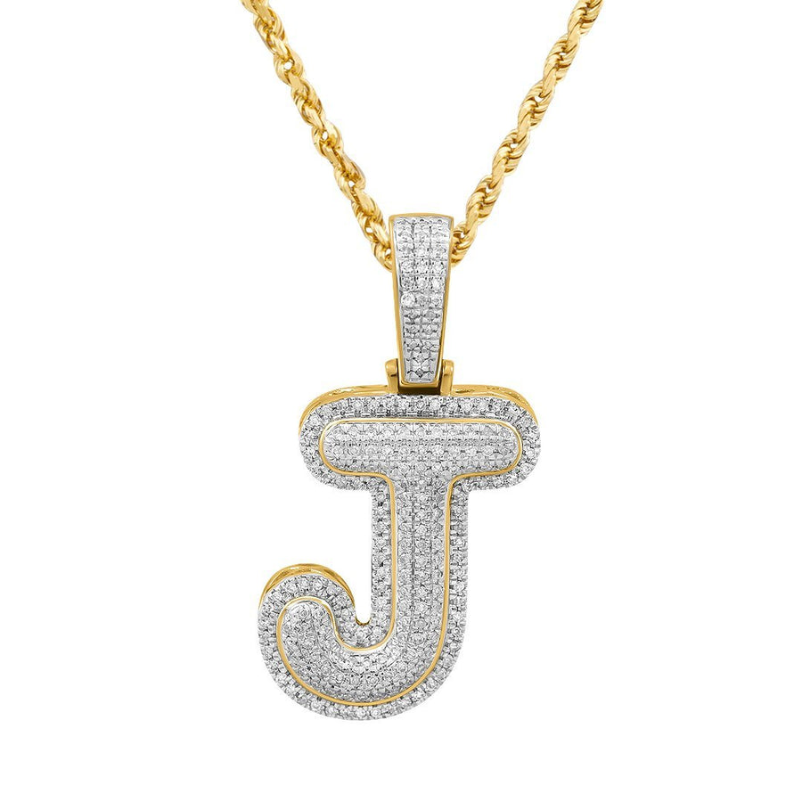 Colgante de oro amarillo de 10 k con diamantes en forma de J de 0,29 quilates 