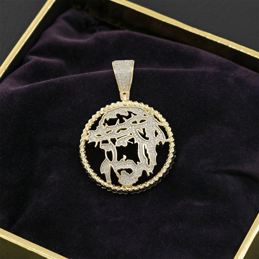 Yellow Diamond Jesus Head Pendant 10k Yellow Gold 0.42 Ctw