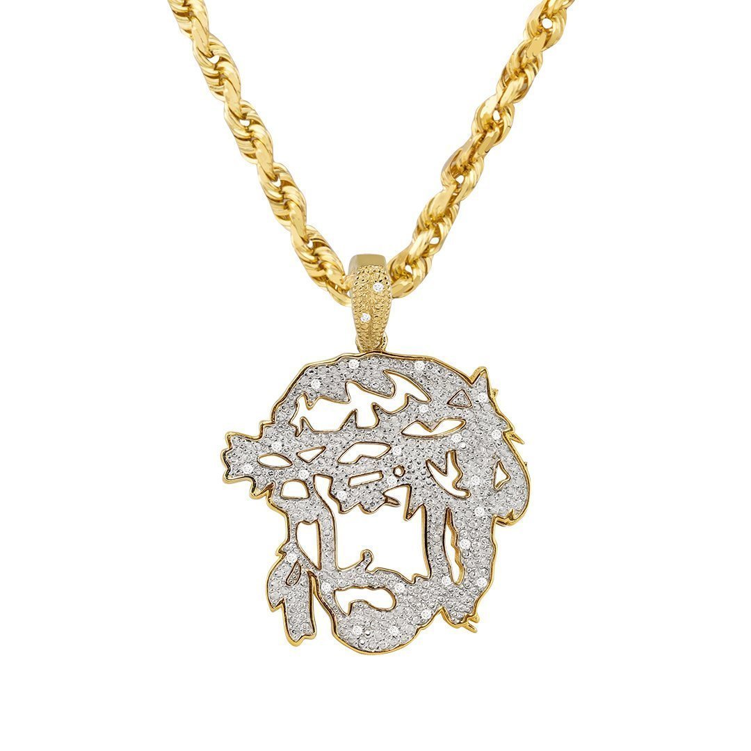 Yellow Diamond Jesus Head Pendant in 10k Yellow Gold 0.25 Ctw