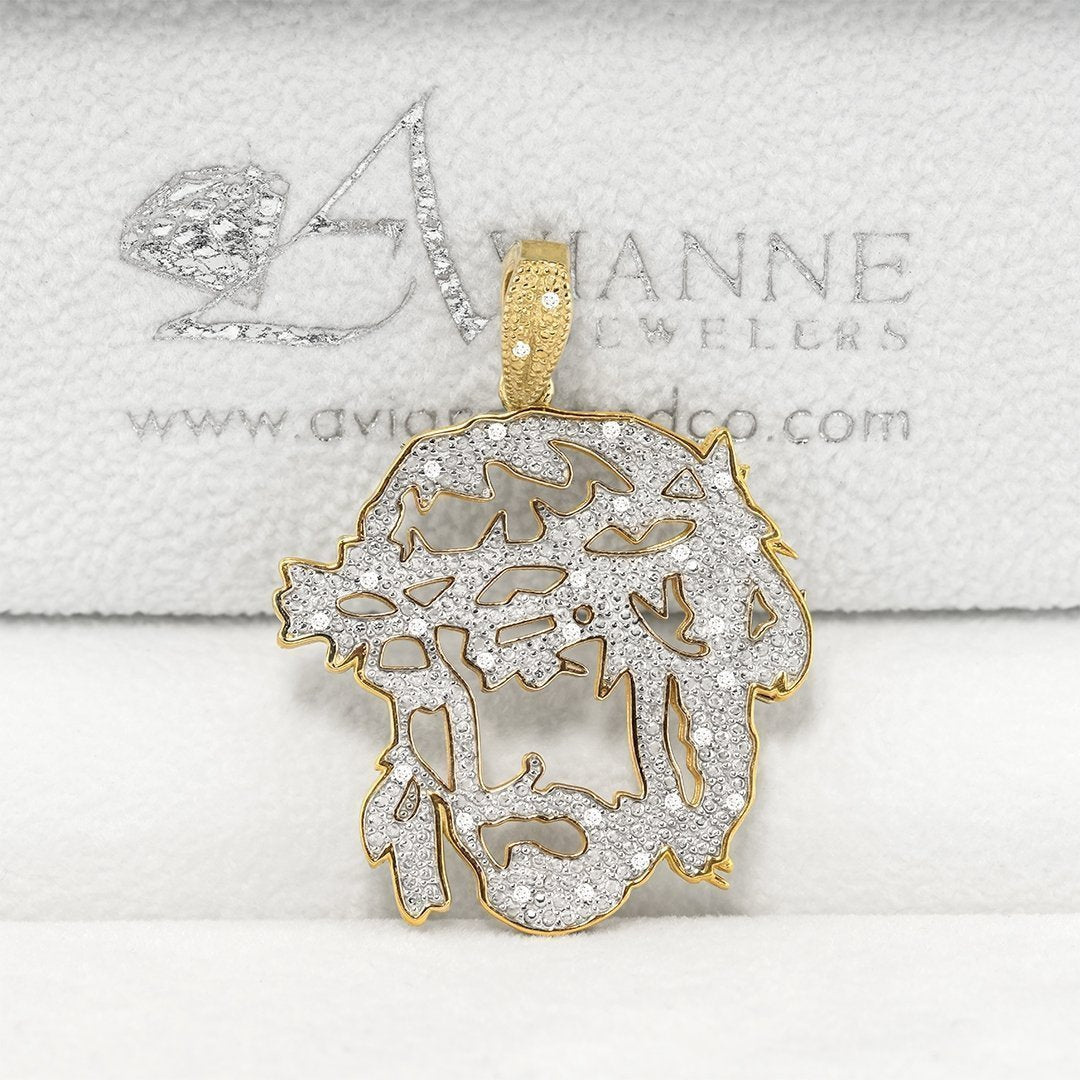 Yellow Diamond Jesus Head Pendant in 10k Yellow Gold 0.25 Ctw