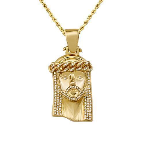 Diamond Jesus Head Pendant in 10k Yellow Gold 2.50 Ctw