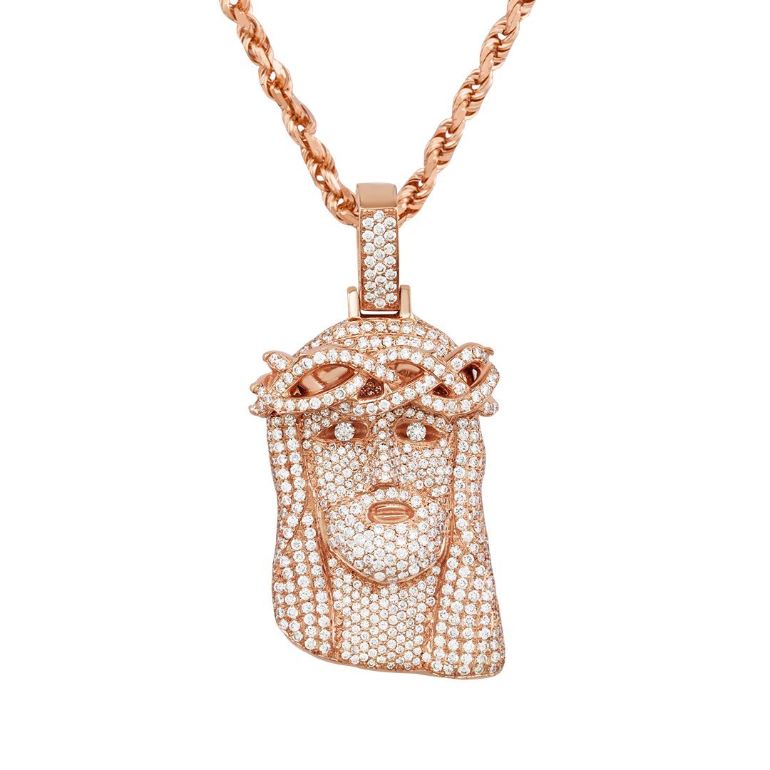 14k Rose Gold Diamond Jesus Head Pendant Ctw