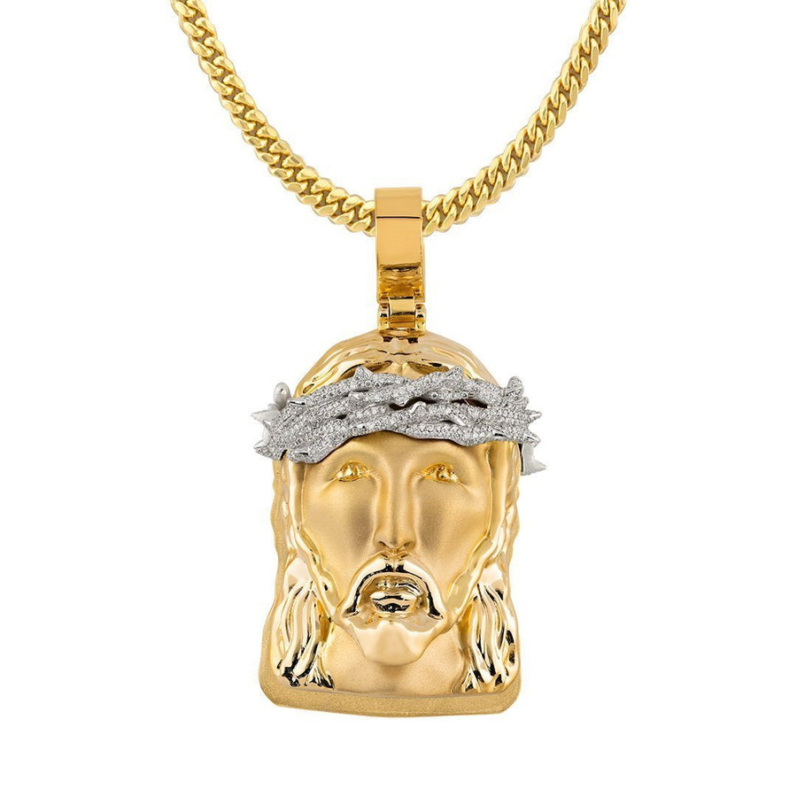 Diamond Jesus Head Pendant in 14k Two Tone Gold 2.80 Ctw