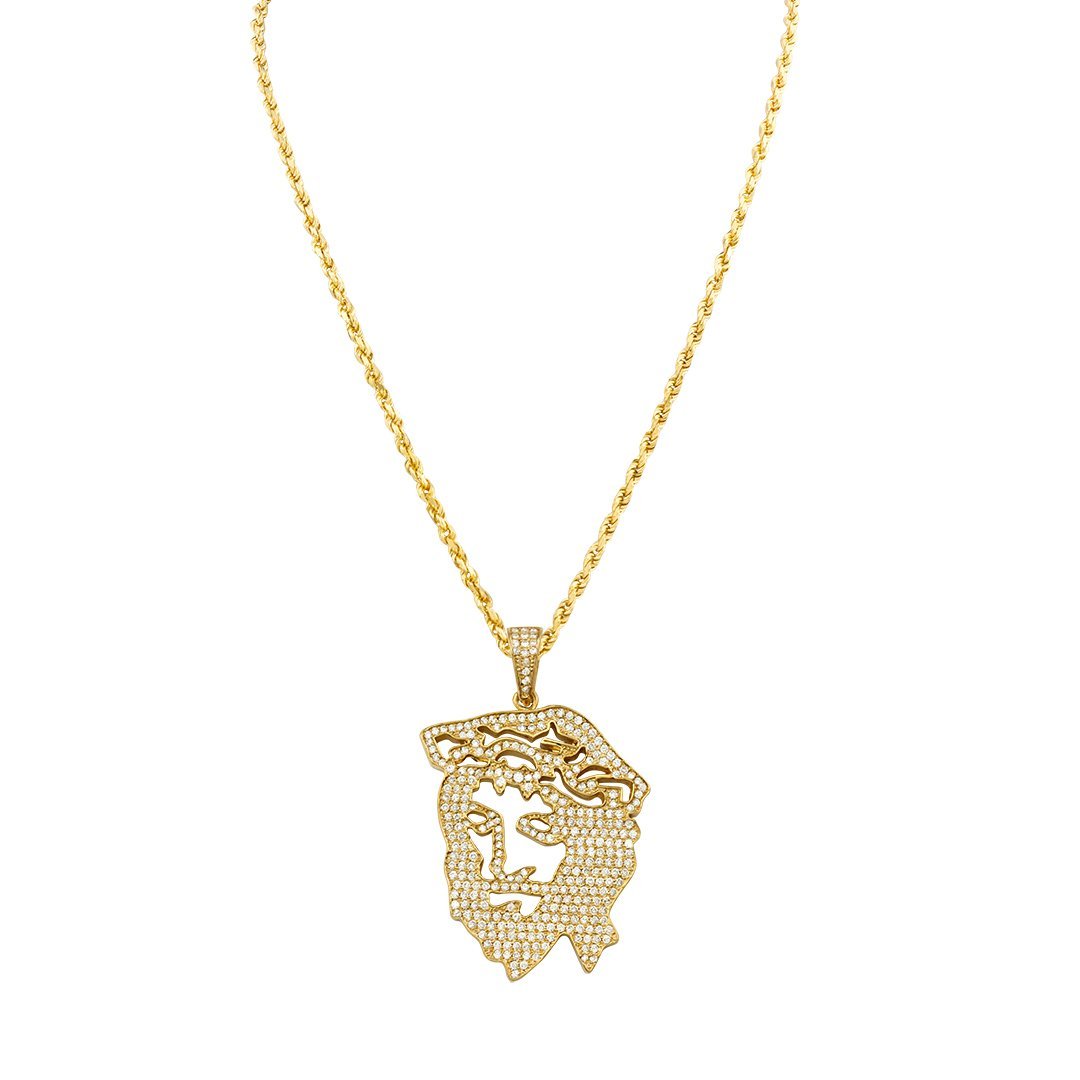 Diamond Jesus Head Pendant in 14k Yellow Gold 2.75 Ctw