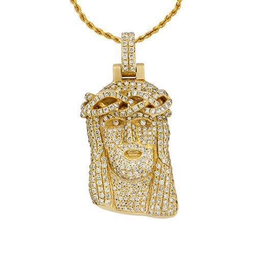 Diamond Jesus Head Pendant in 14k Yellow Gold 3.50 Ctw