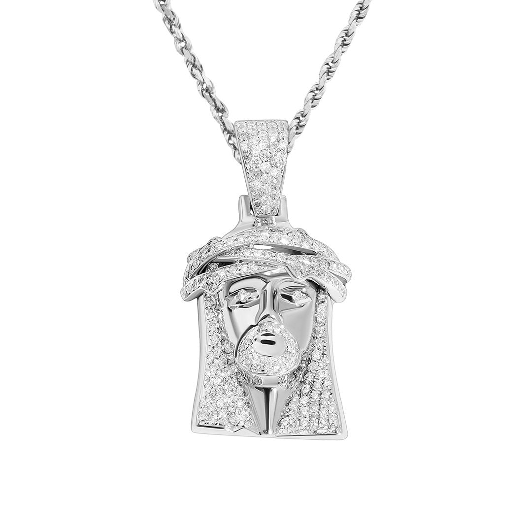 White Diamond Jesus Pendant in 14k White Gold 1.60 Ctw