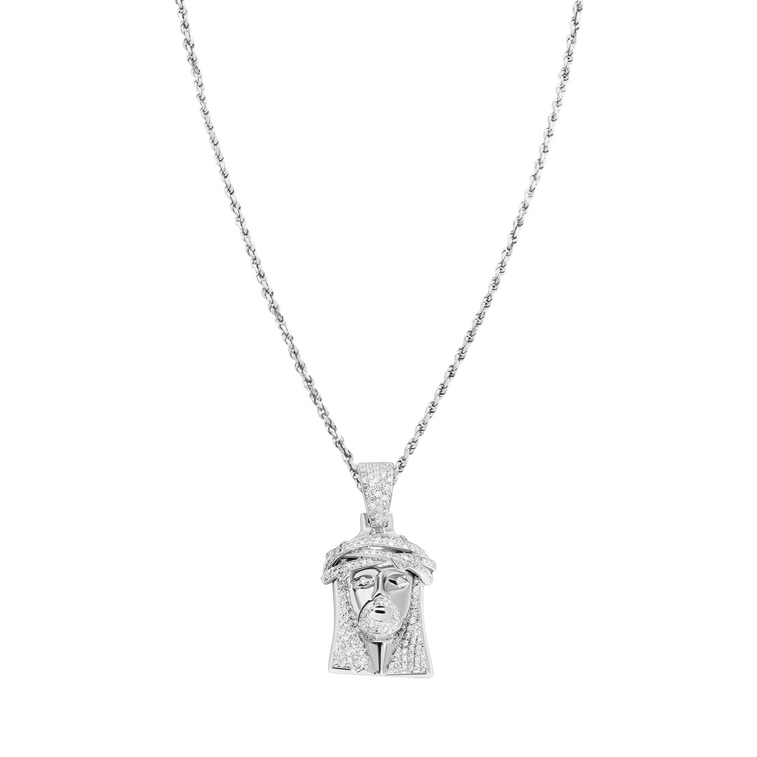 White Diamond Jesus Pendant in 14k White Gold 1.60 Ctw