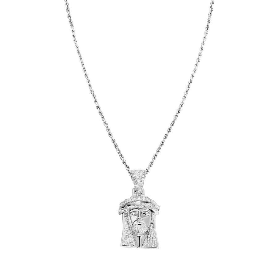 White Diamond Jesus Pendant in 14k White Gold 1.60 Ctw