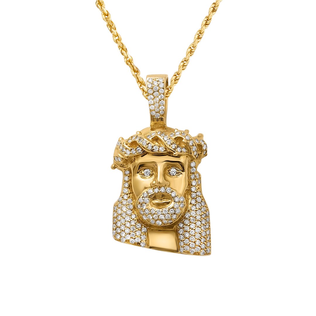 yellow Diamond Jesus Piece Head in 14k Yellow Gold 1.75 ctw