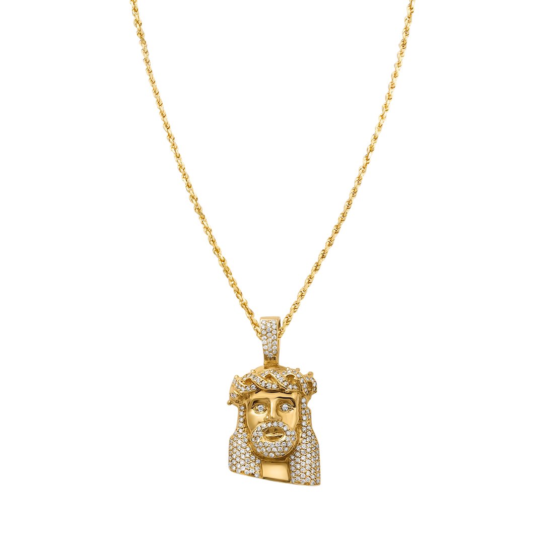 yellow Diamond Jesus Piece Head in 14k Yellow Gold 1.75 ctw