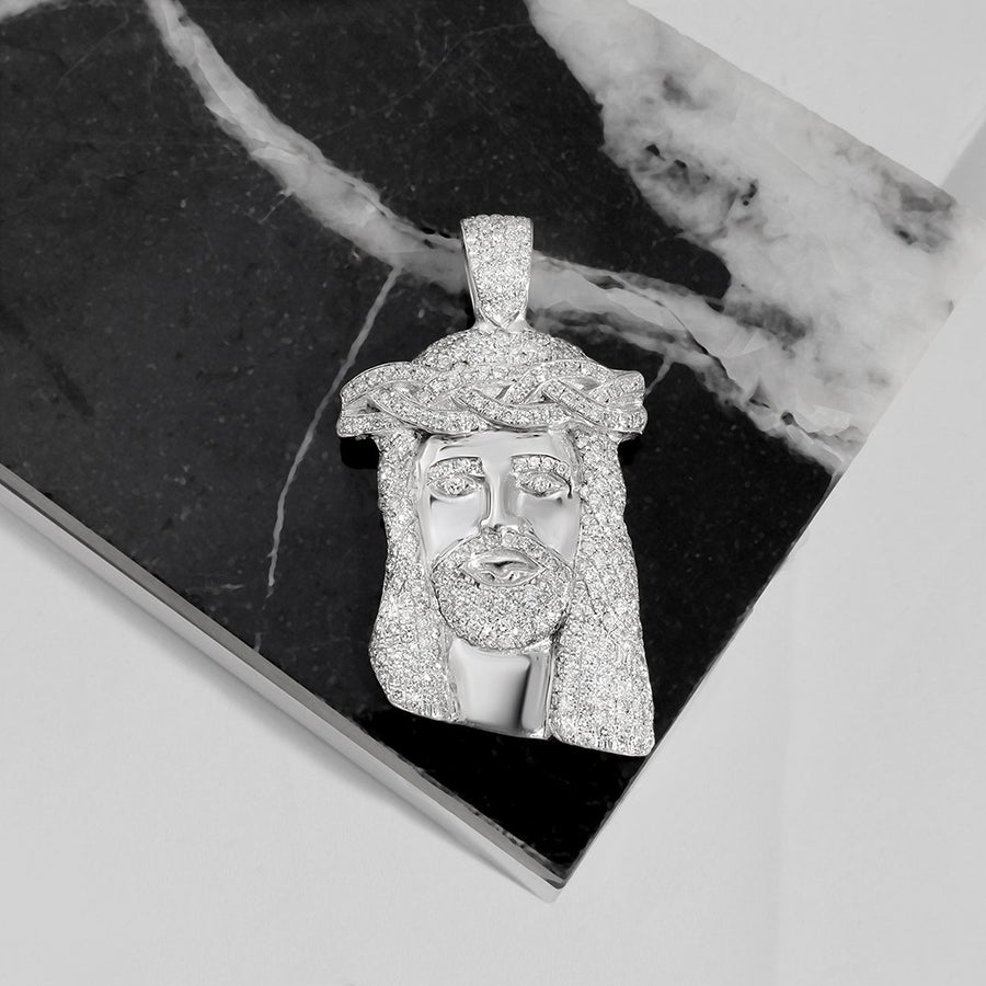 White Diamond Jesus Piece in 14k White Gold 2.8 Ctw