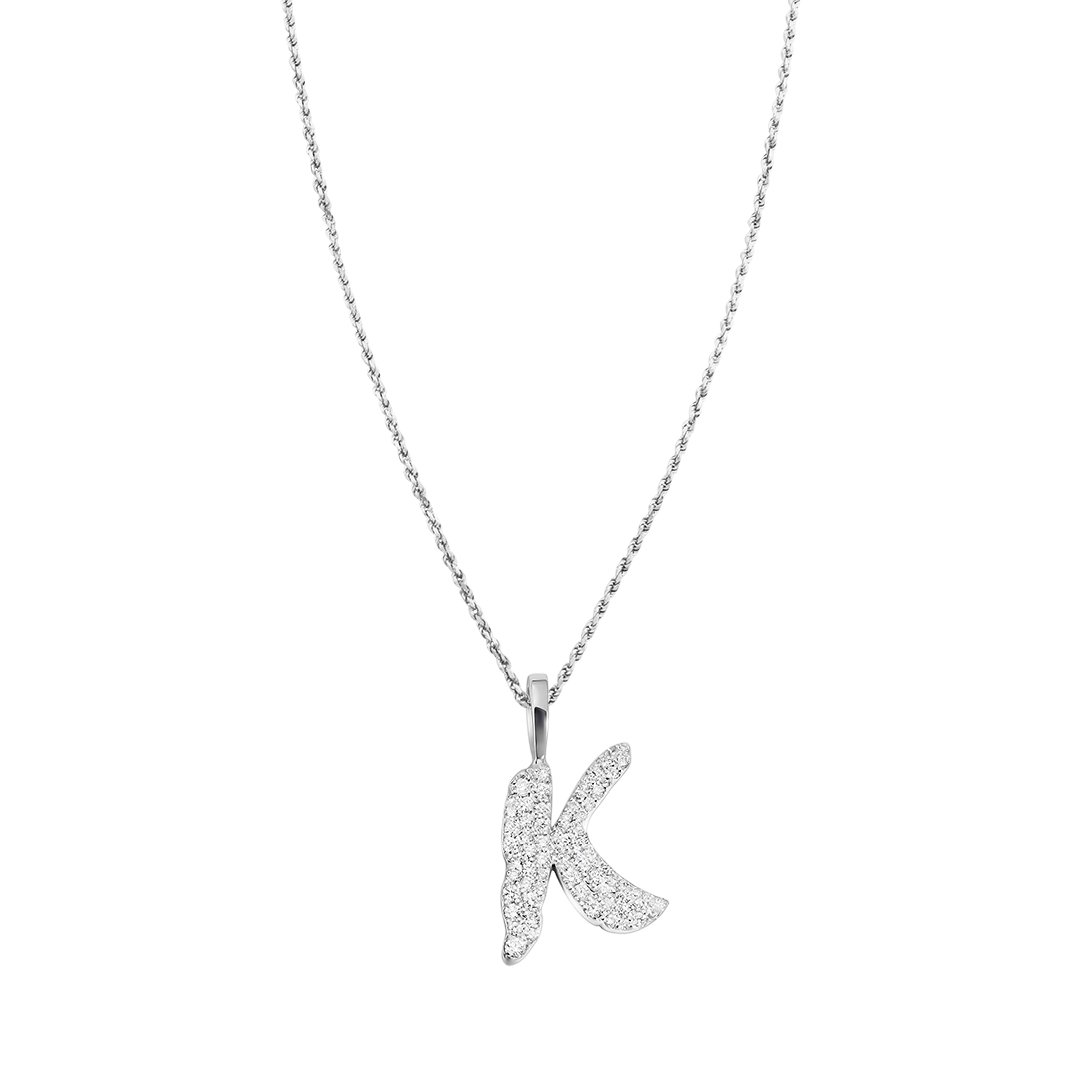 White Diamond K Pendant in 14k White Gold 1.03 Ctw