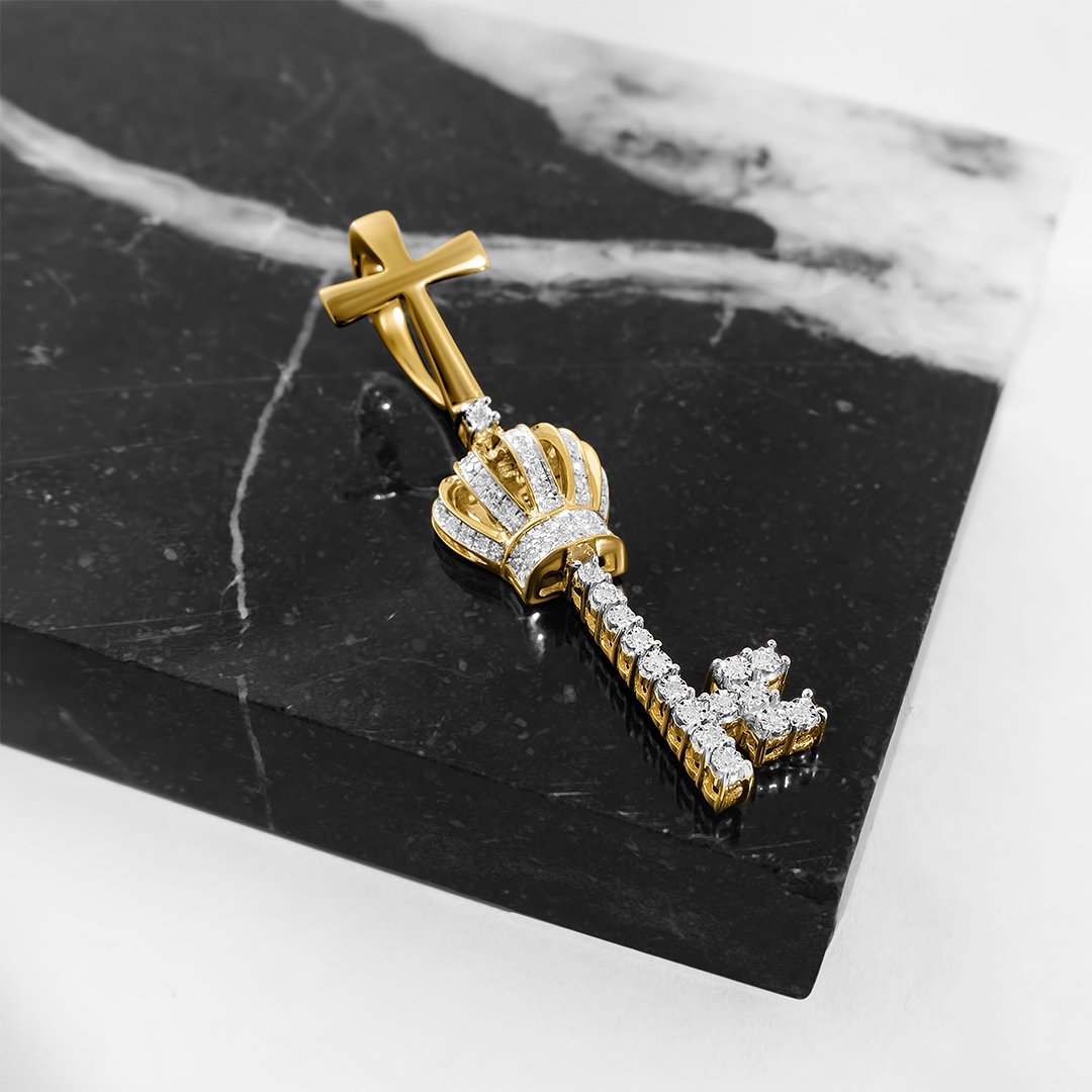 Yellow, White Diamond King key in 10k Gold .16 Ctw