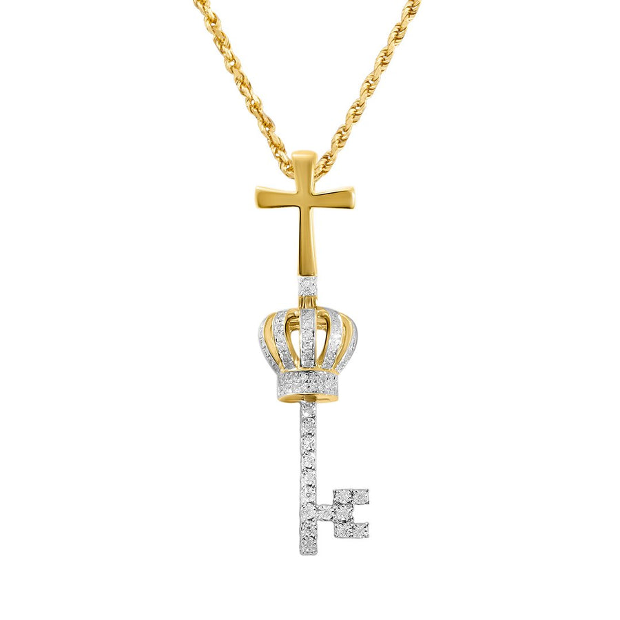 Yellow, White Diamond King key in 10k Gold .16 Ctw
