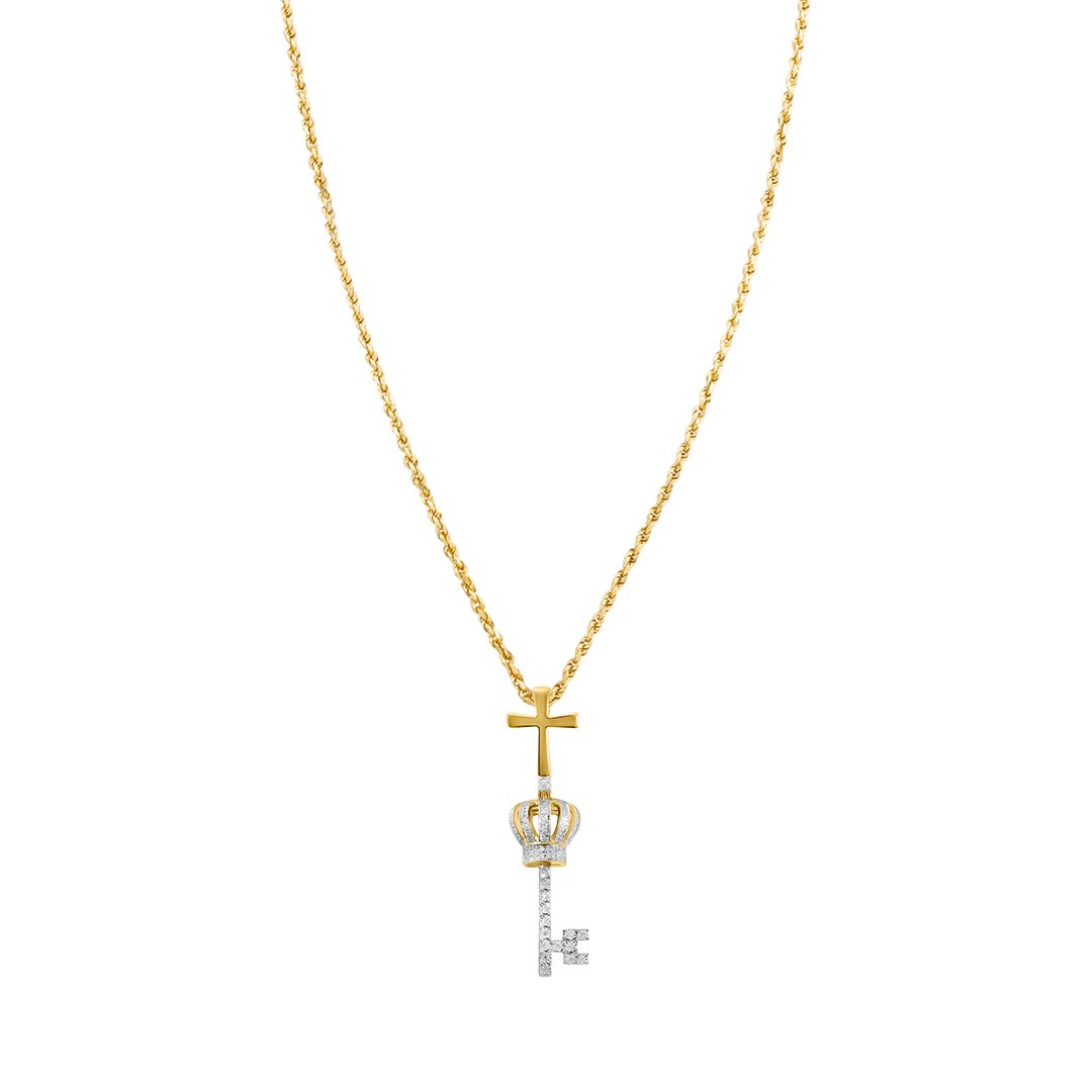 Yellow, White Diamond King key in 10k Gold .16 Ctw