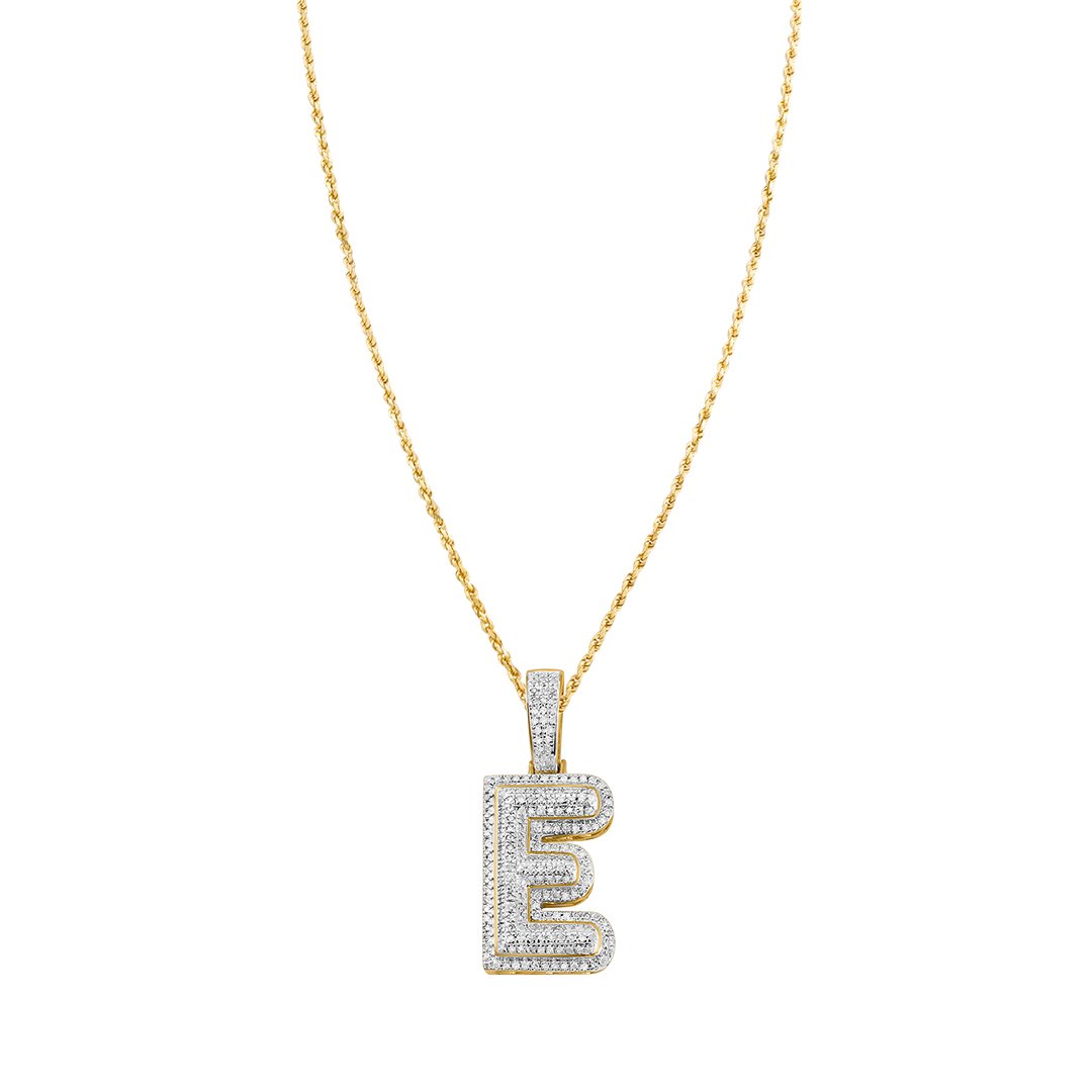 yellow diamond letter e pendant